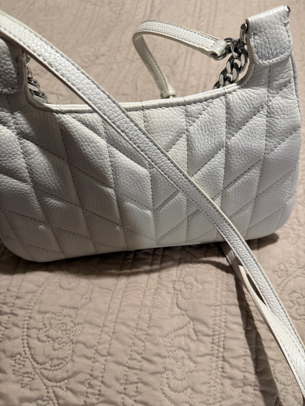 Karl Lagerfeld Quilted Cream Shoulder Bag with Silver Hardware - Picture 3 of 12